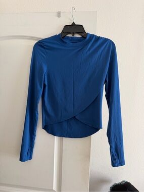 Blue Athletic Long Sleeve Draped Front Women's Top